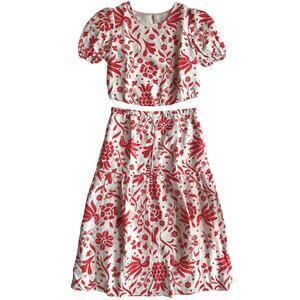 New Cupcakes & Cashmere Linen Blend Floral Bird Pattern Top Skirt Set Size Large